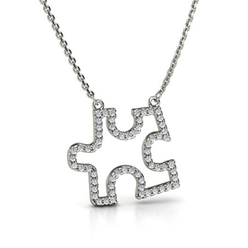 Diamond Puzzle Piece 14k White Gold Pendant. 