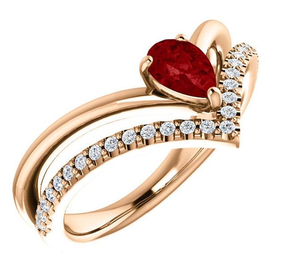 Diamond and Created Ruby 'V' Ring, 14k Rose Gold
