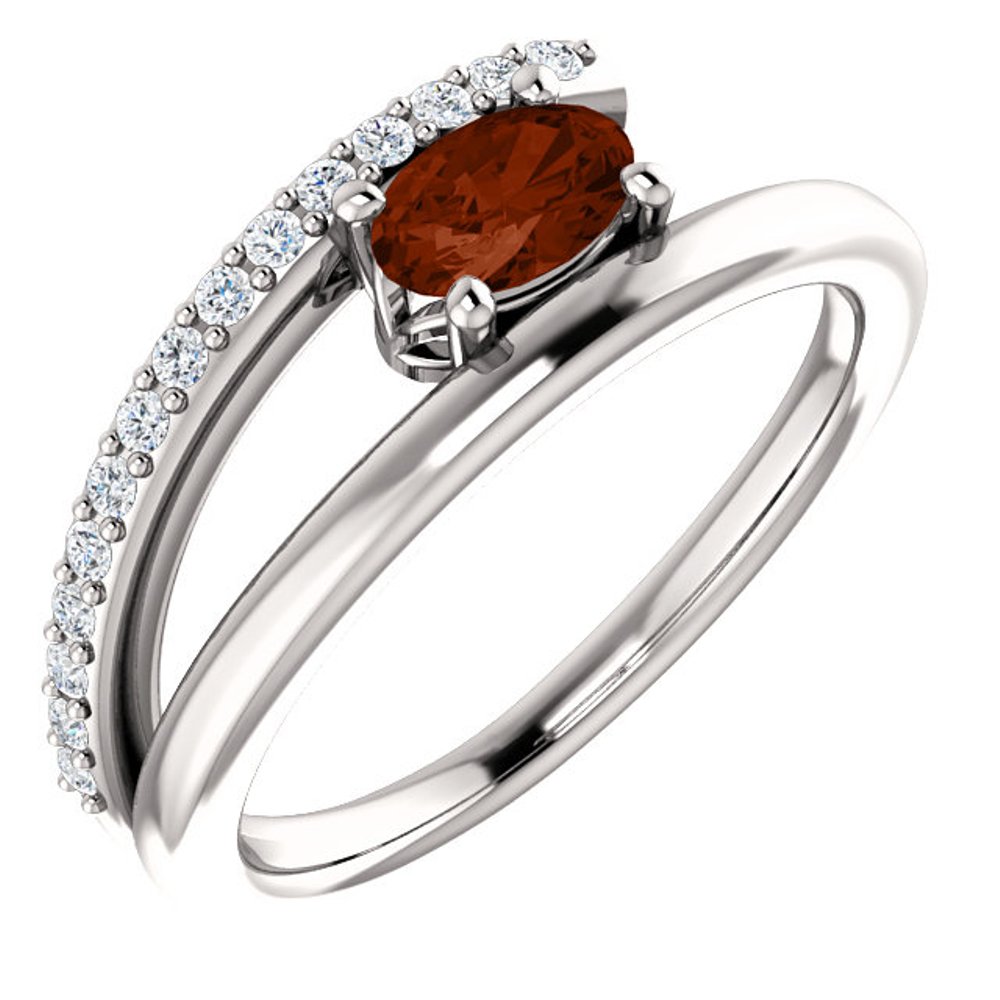 Diamond and Mozambique Garnet Bypass Ring, Rhodium-Plated 14k White Gold
