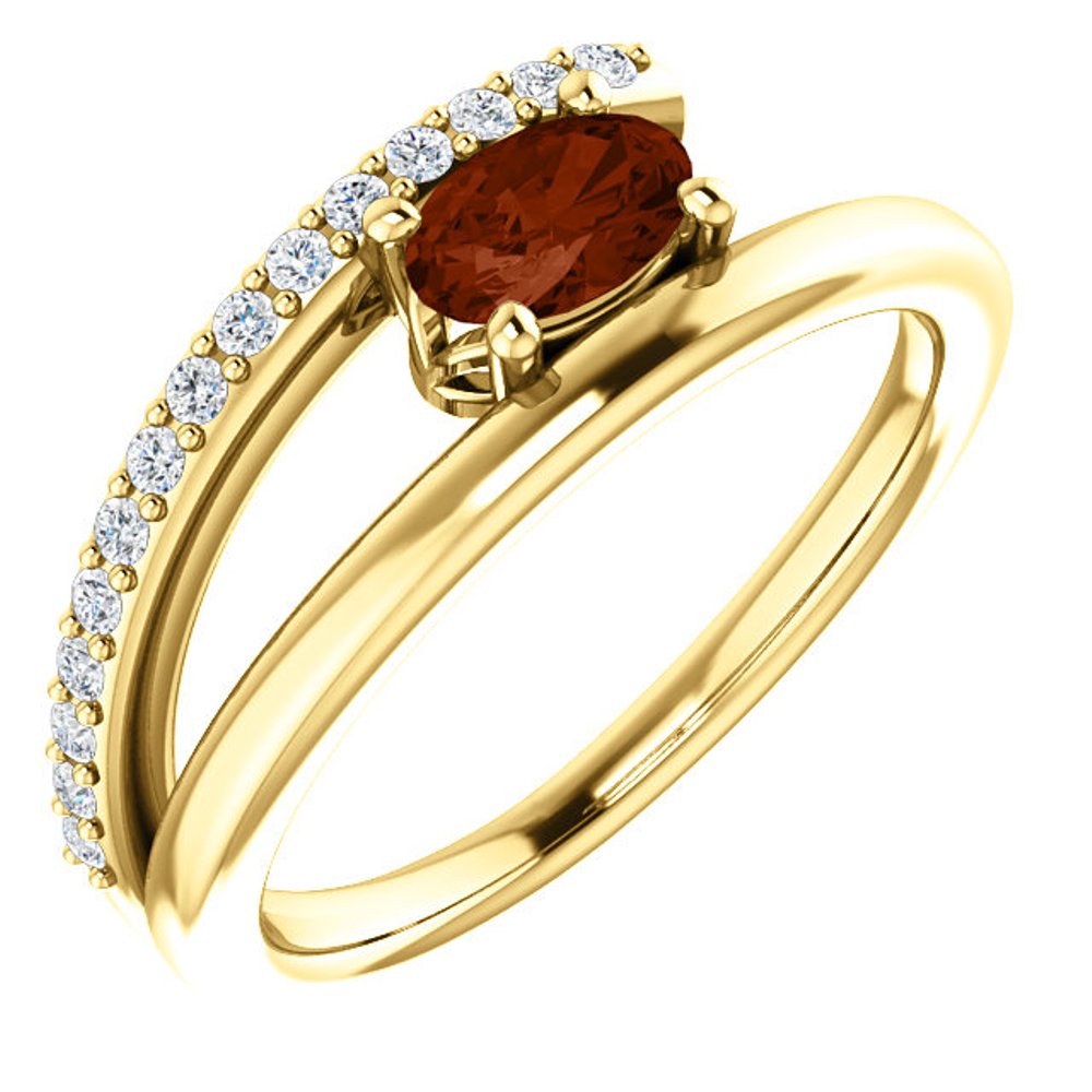 Diamond and Mozambique Garnet Bypass Ring, 14k Yellow Gold
