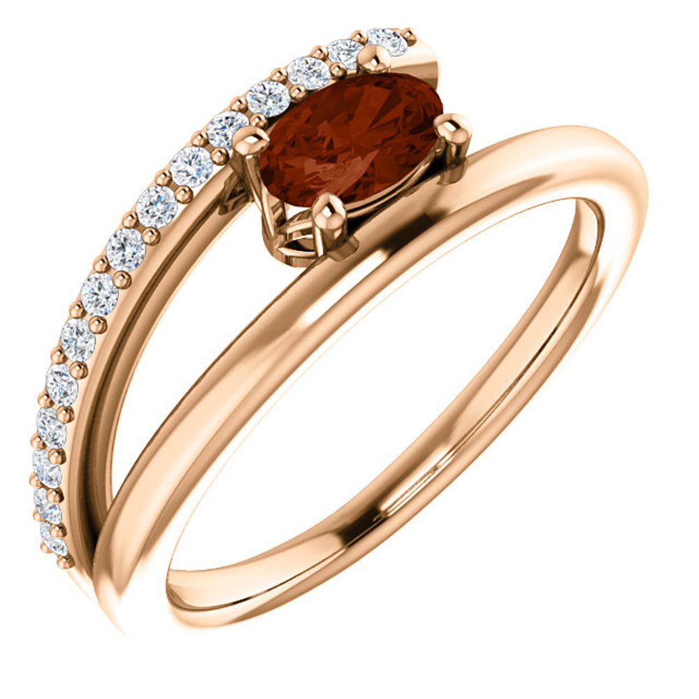 Diamond and Mozambique Garnet Bypass Ring, 14k Rose Gold
