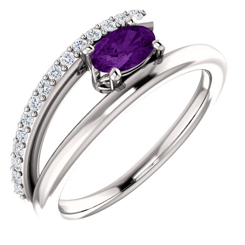 Diamond and Amethyst Bypass Ring, Rhodium-Plated 14k White Gold
