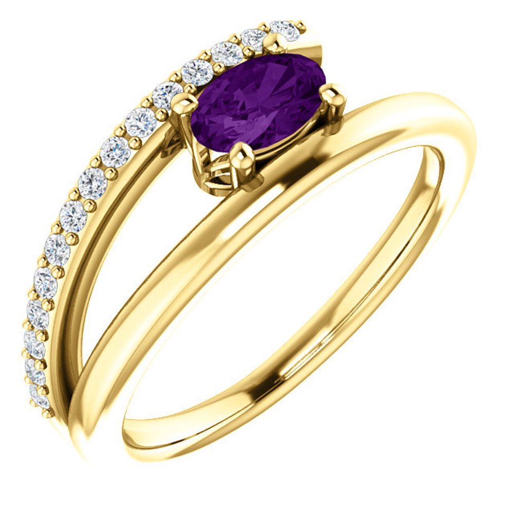 Diamond and Amethyst Bypass Ring, 14k Yellow Gold
