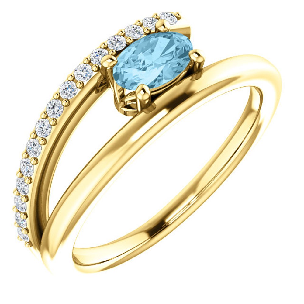 Diamond and Aquamarine Bypass Ring, 14k Yellow Gold
