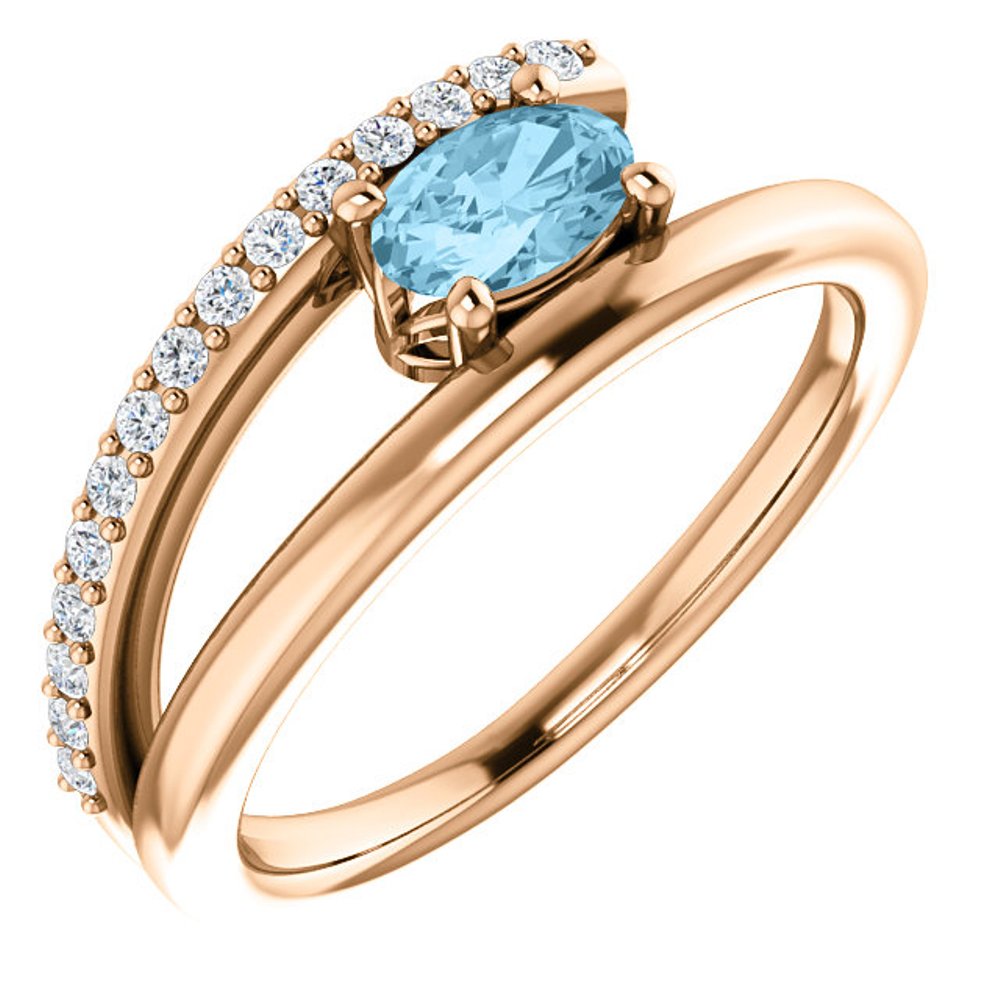 Diamond and Aquamarine Bypass Ring, 14k Rose Gold
