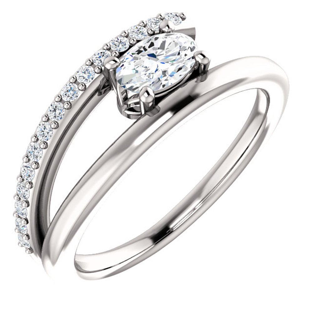 Diamond and White Sapphire Bypass Ring, Rhodium-Plated 14k White Gold
