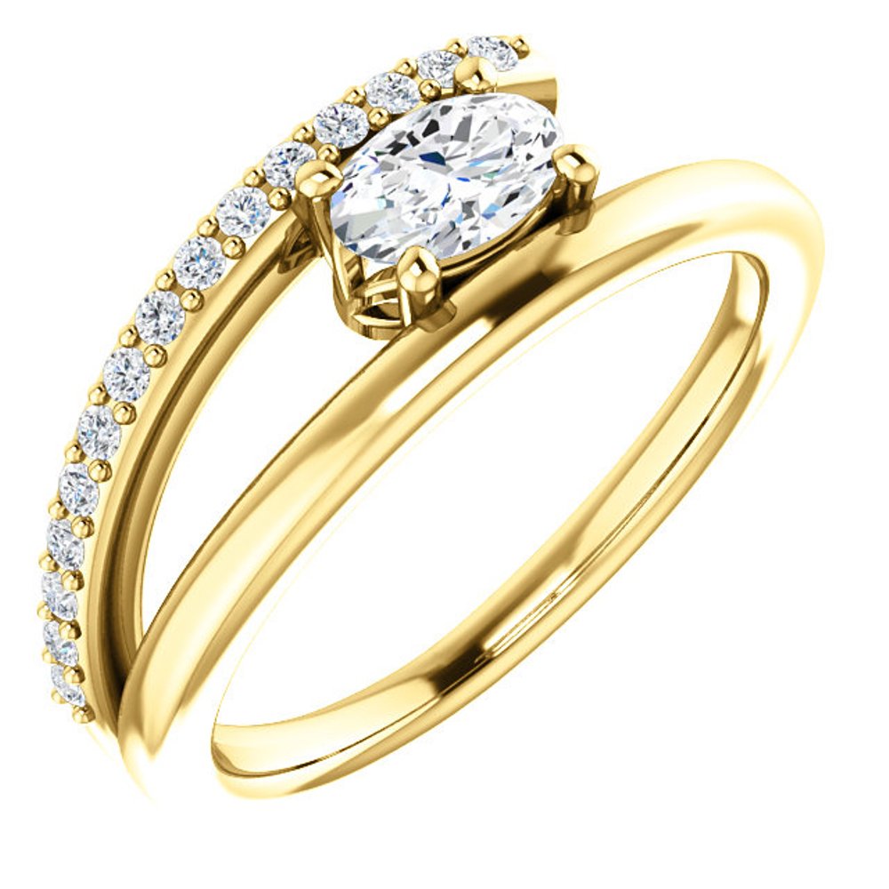 Diamond and White Sapphire Bypass Ring, 14k Yellow Gold
