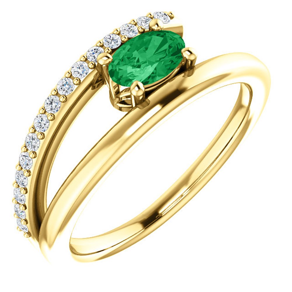 Diamond and Emerald Bypass Ring, 14k Yellow Gold
