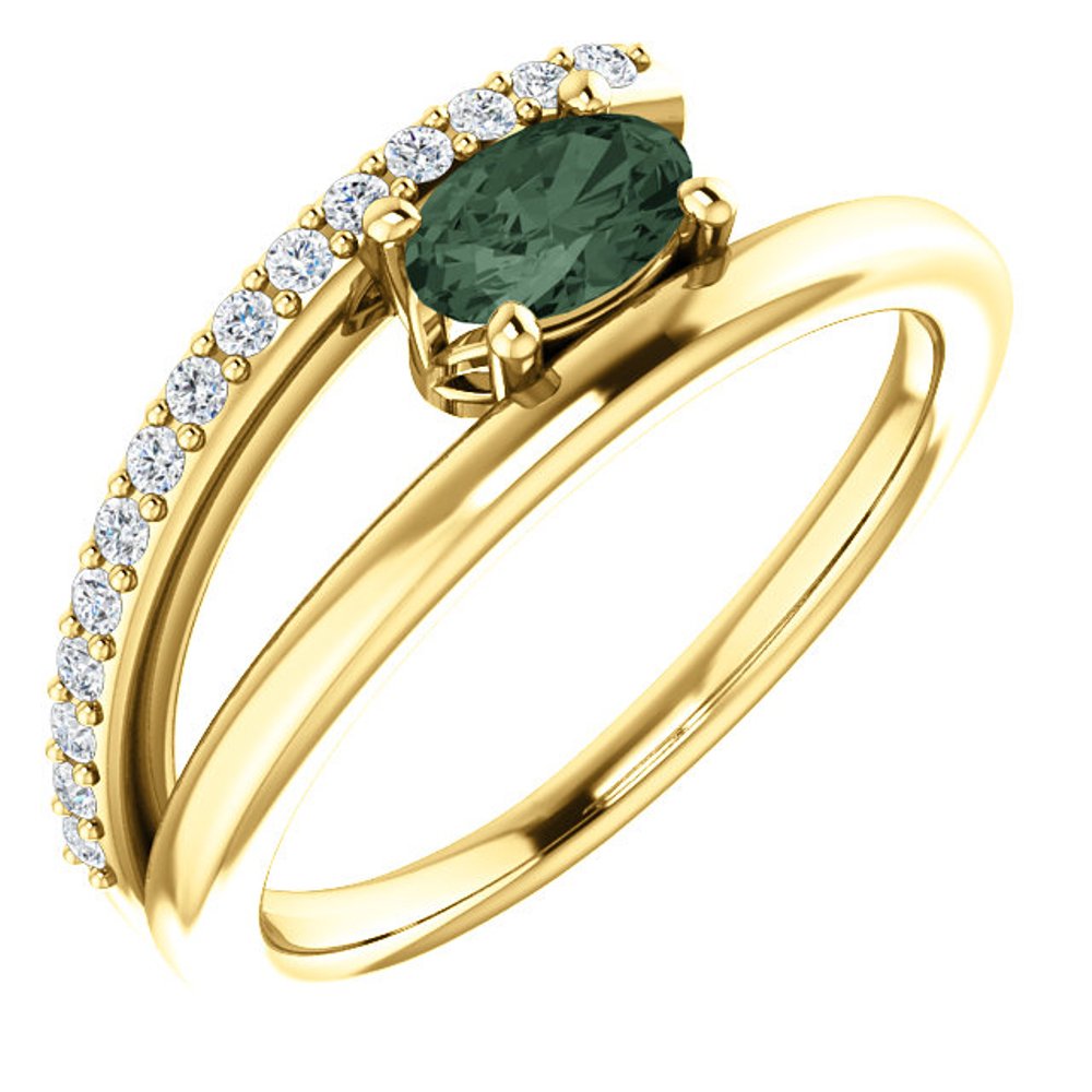 Diamond and Created Alexandrite Bypass Ring, 14k Yellow Gold
