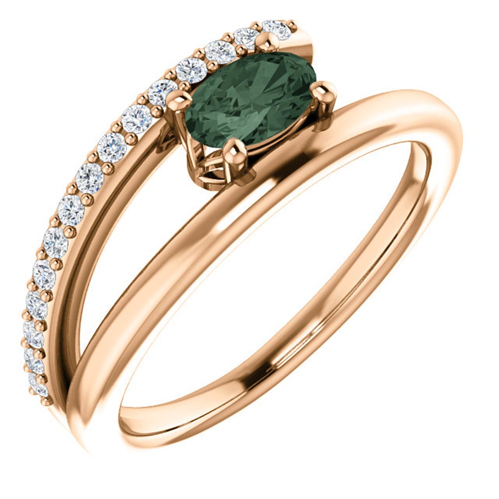 Diamond and Created Alexandrite Bypass Ring, 14k Rose Gold
