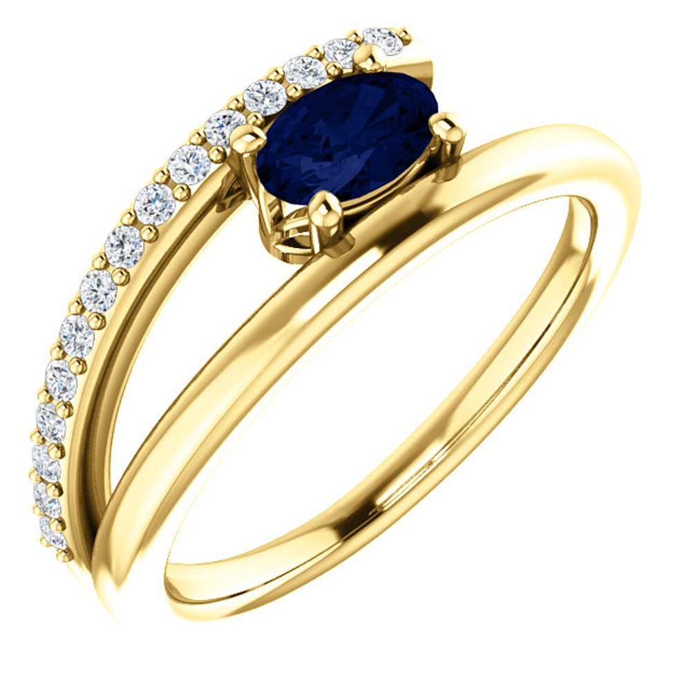 Diamond and Blue Sapphire Bypass Ring, 14k Yellow Gold
