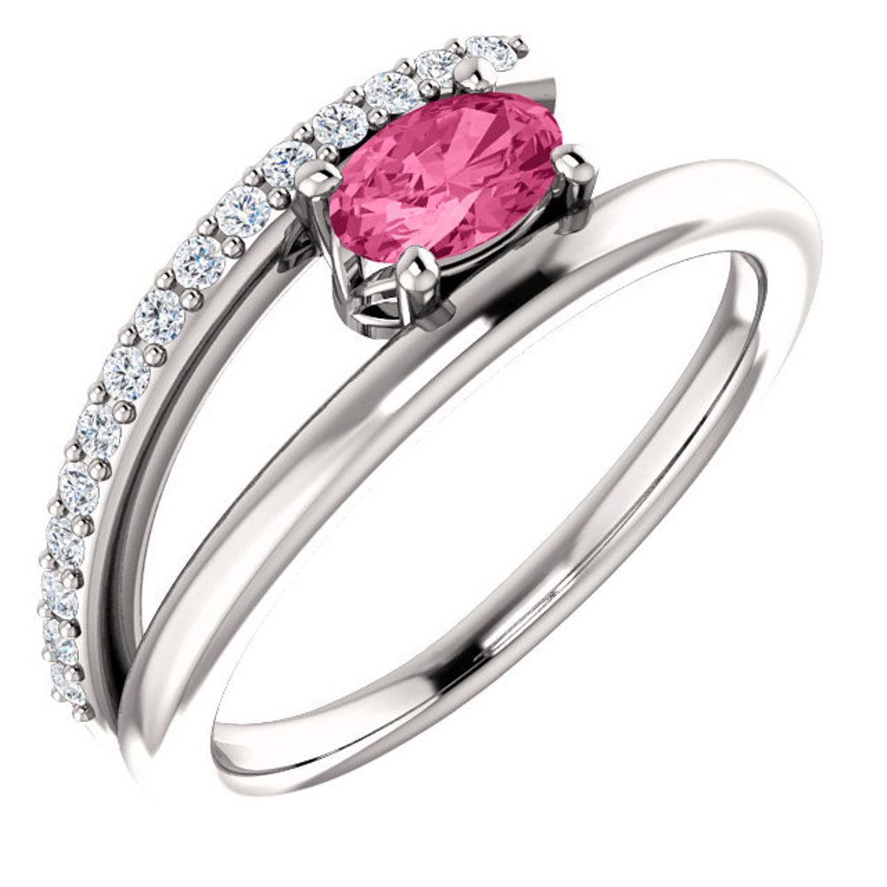 Diamond and Pink Tourmaline Bypass Ring, Rhodium-Plated 14k White Gold
