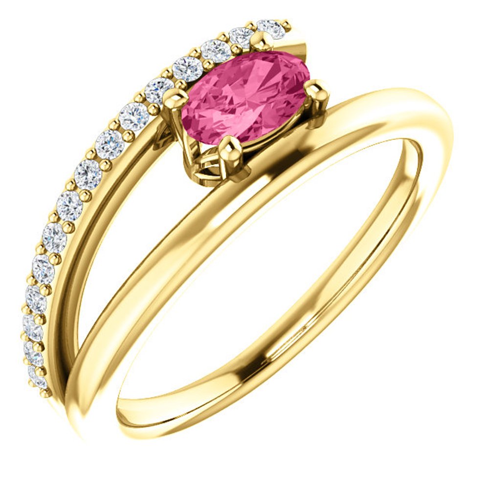 Diamond and Pink Tourmaline Bypass Ring, 14k Yellow Gold
