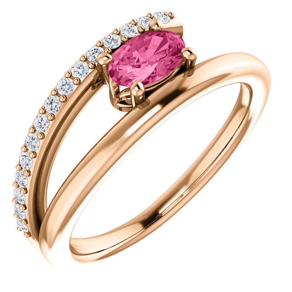 Diamond and Pink Tourmaline Bypass Ring, 14k Rose Gold
