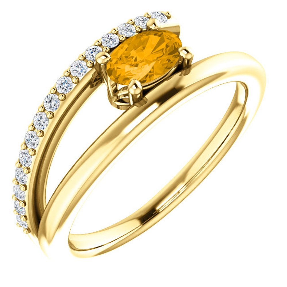 Diamond and Citrine Bypass Ring, 14k Yellow Gold
