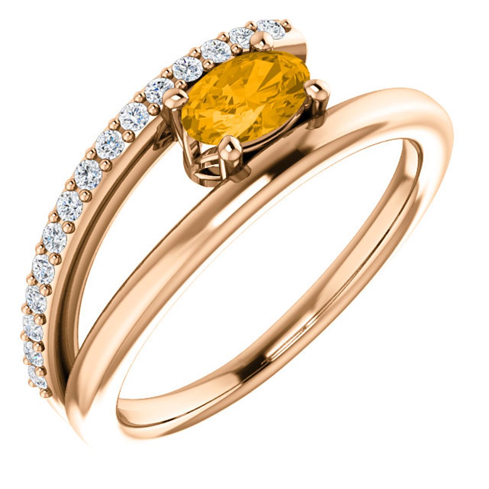 Diamond and Citrine Bypass Ring, 14k Rose Gold
