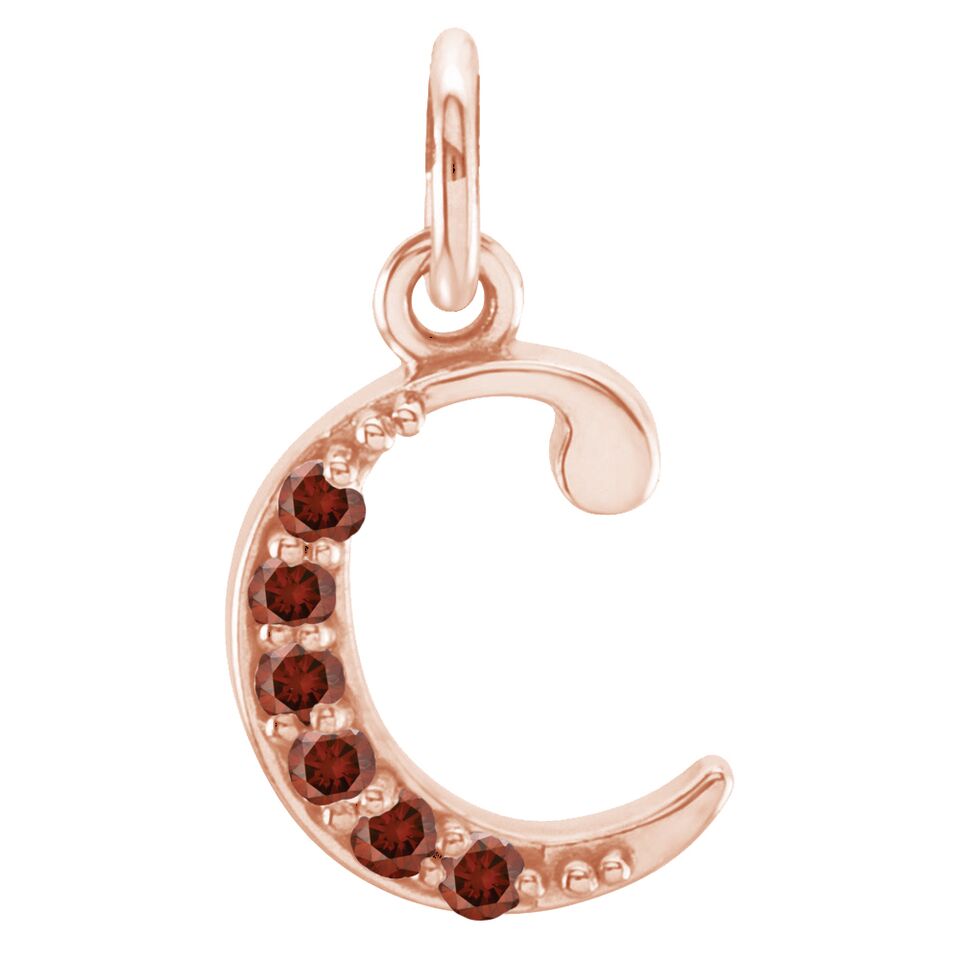 Small case Garnet Red Round Diamond 'c' pendant.