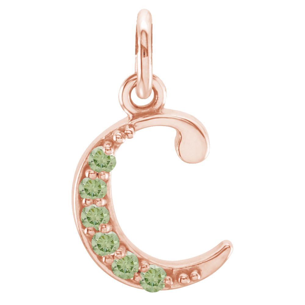 14k Rose Gold Lowercase SI Apple Green Round Diamond Initial 'c' Pendant, main. 