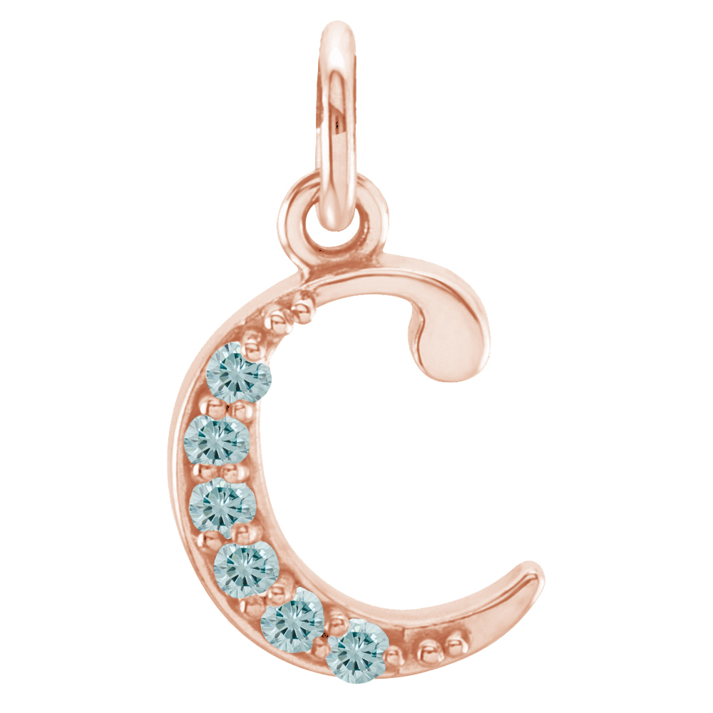 14k Rose Gold Lowercase SI Aqua Blue Round Diamond Initial 'c' Pendant. 