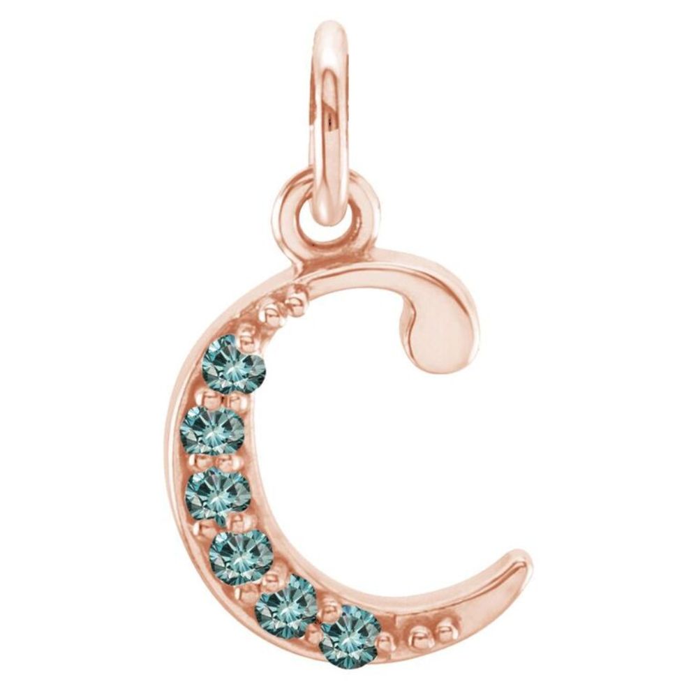 Small case Teal Blue Round Diamond 'c' pendant.