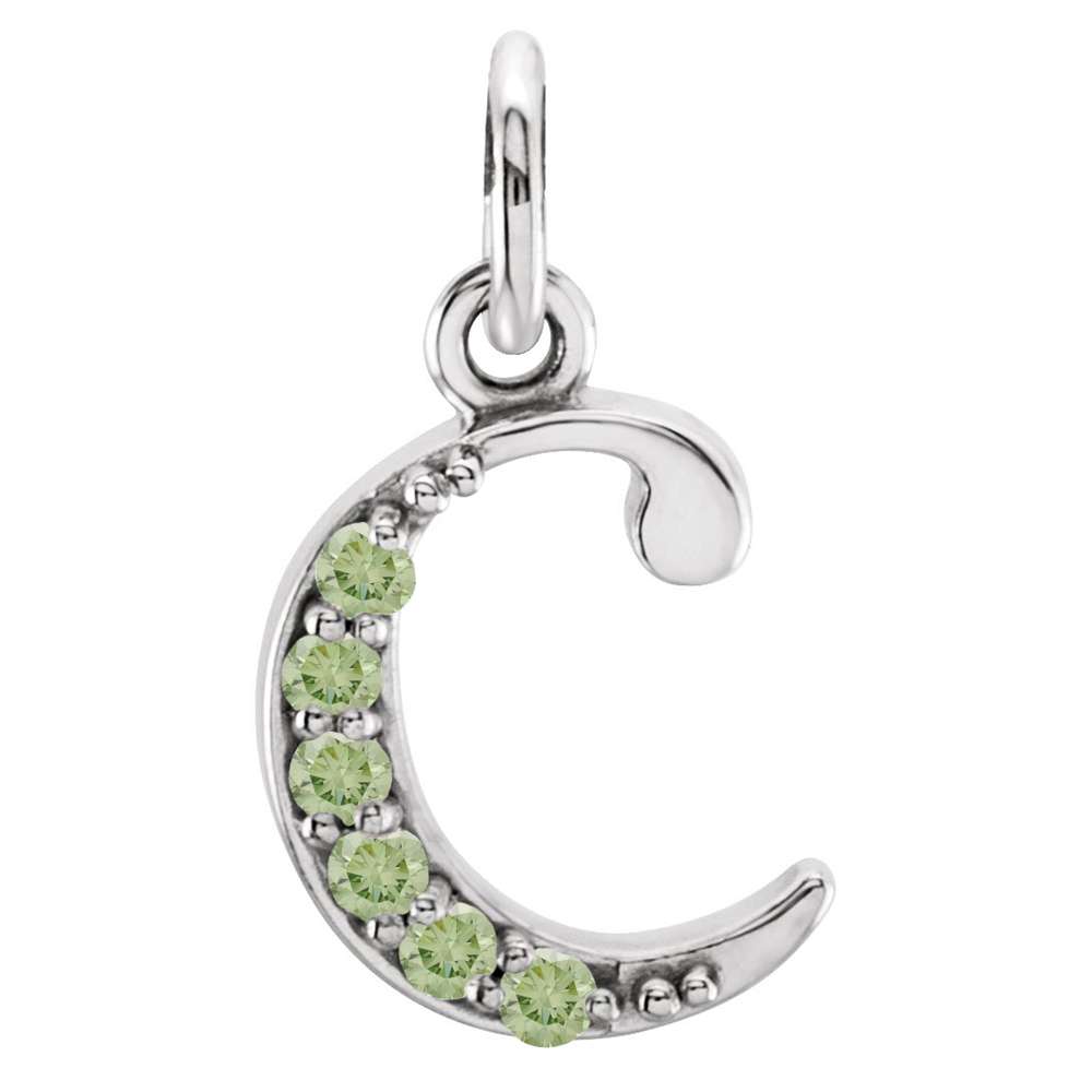 14k White Gold Lowercase SI Apple Green Round Diamond Initial 'c' Pendant, main. 