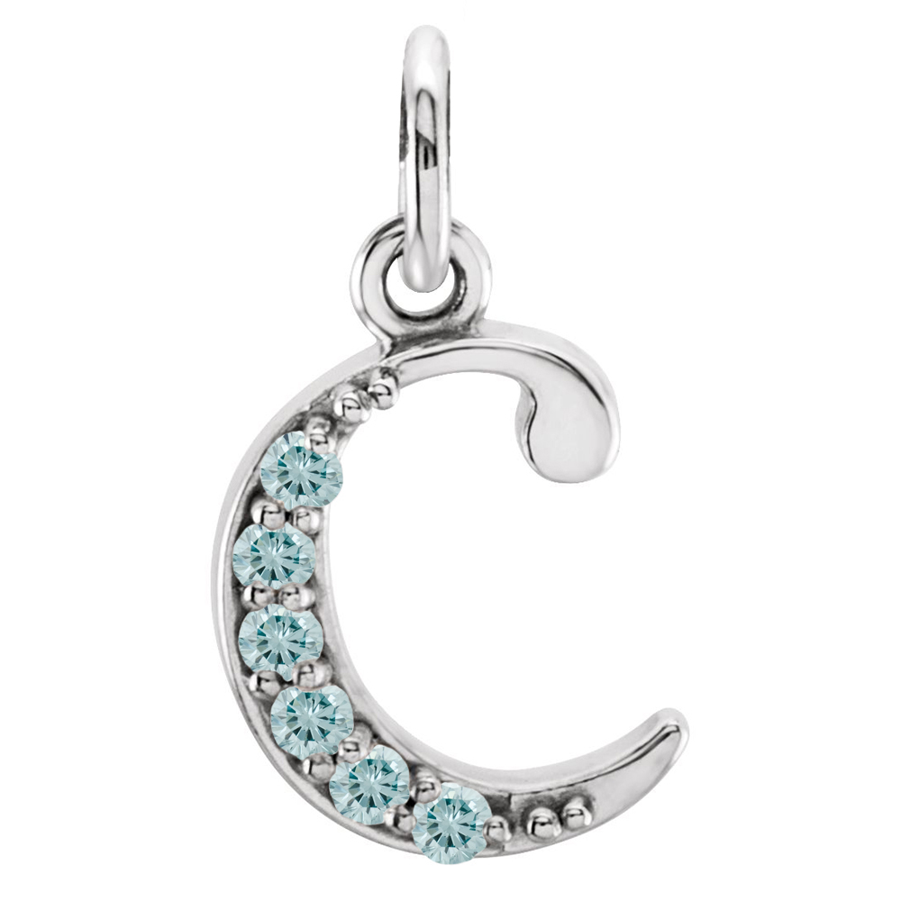 14k White Gold Lowercase SI Aqua Blue Round Diamond Initial 'c' Pendant, main.