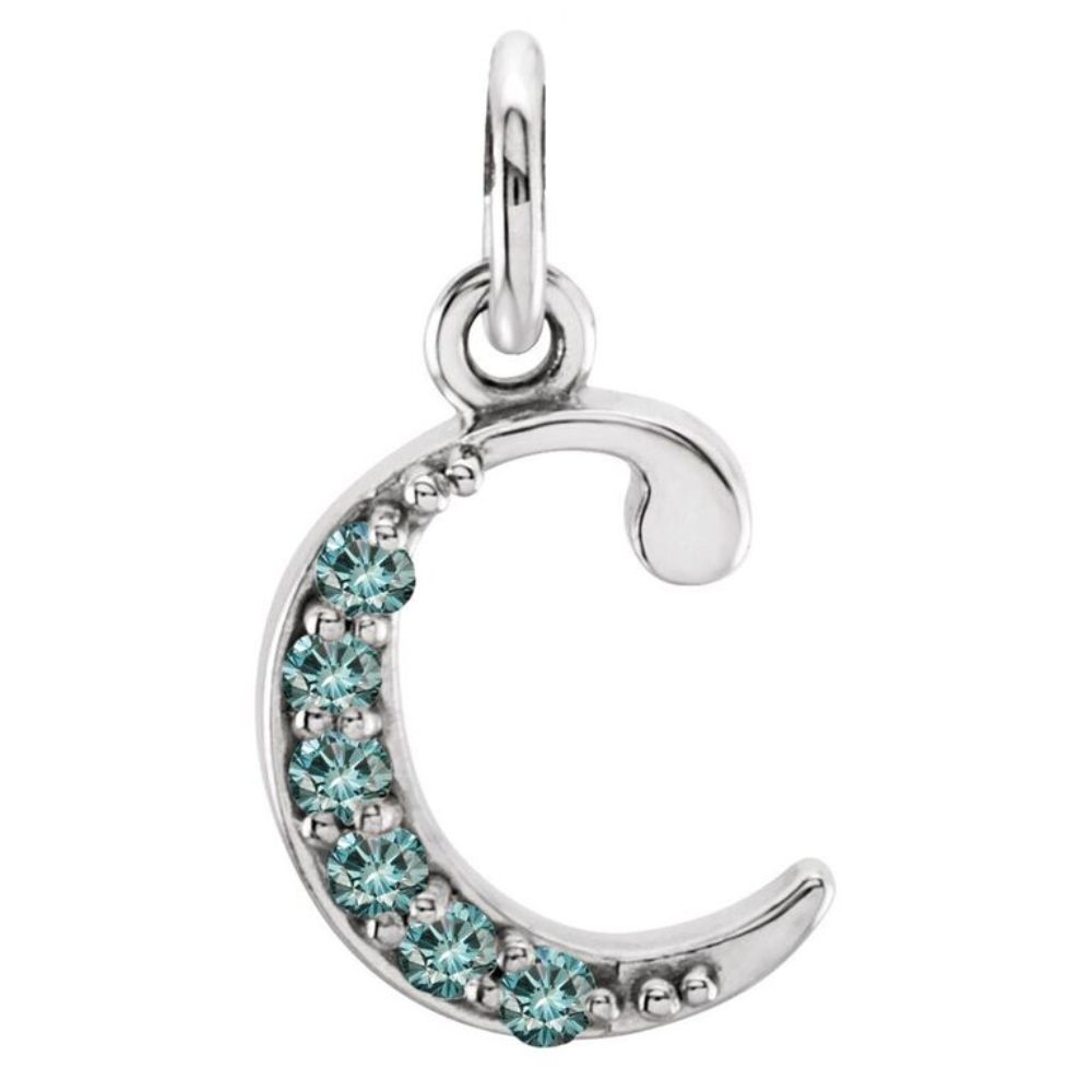 Small case Teal Blue Round Diamond 'c' pendant.