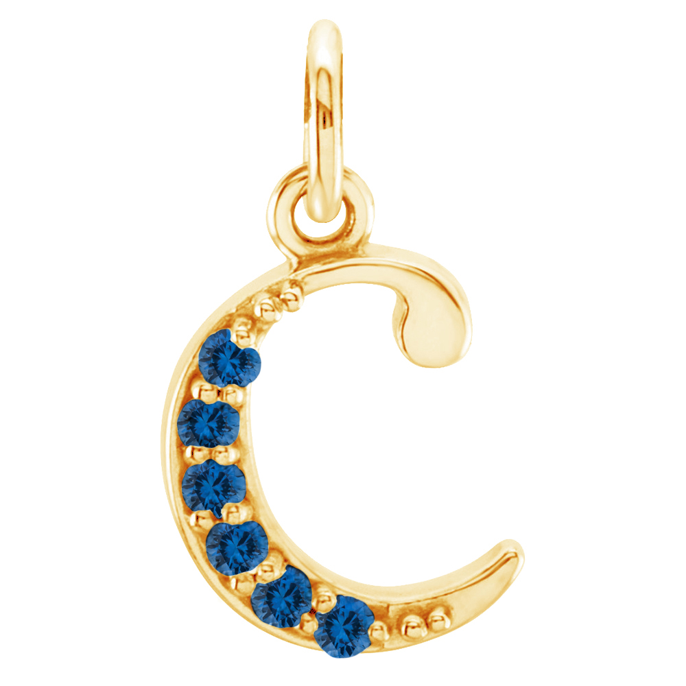 small case Ceylon Blue Sapphire Initial 'c' Pendant, front.