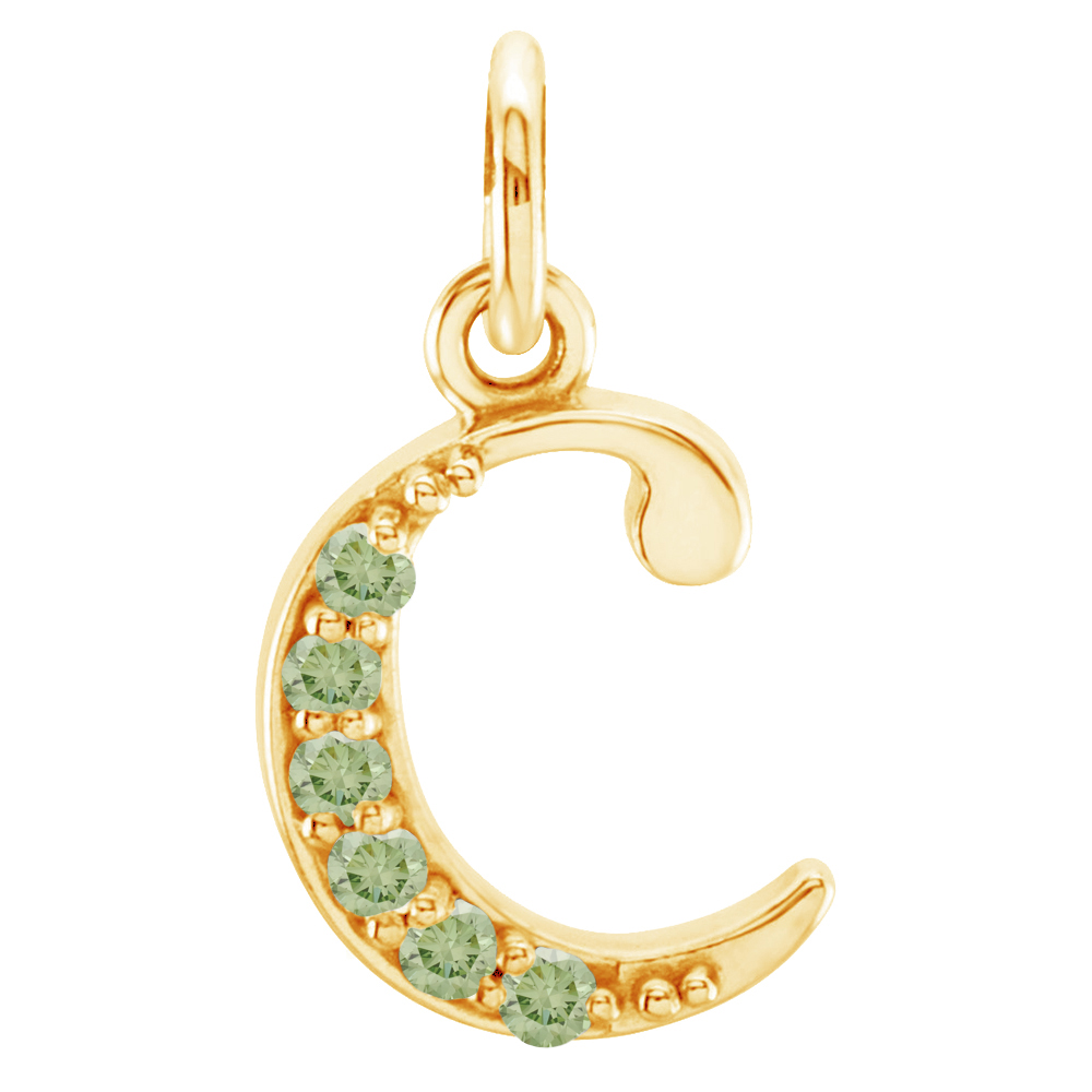 14k Yellow Gold Lowercase SI Apple Green Round Diamond Initial 'c' Pendant, main. 