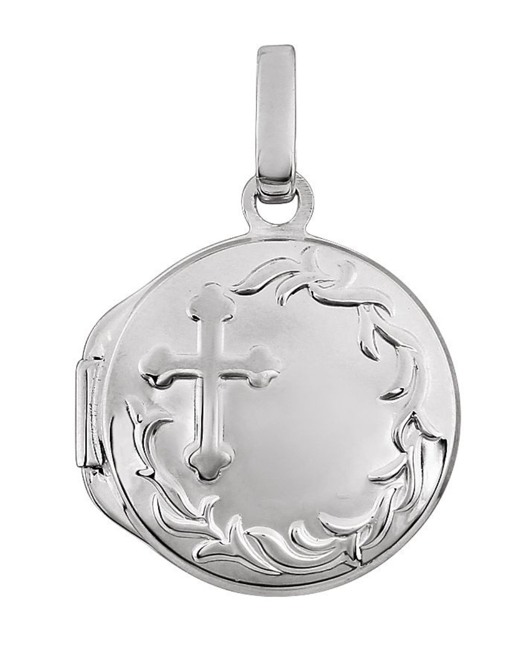 Embossed Treflée Botonée Cross Rhodium-Plated 14k White Gold