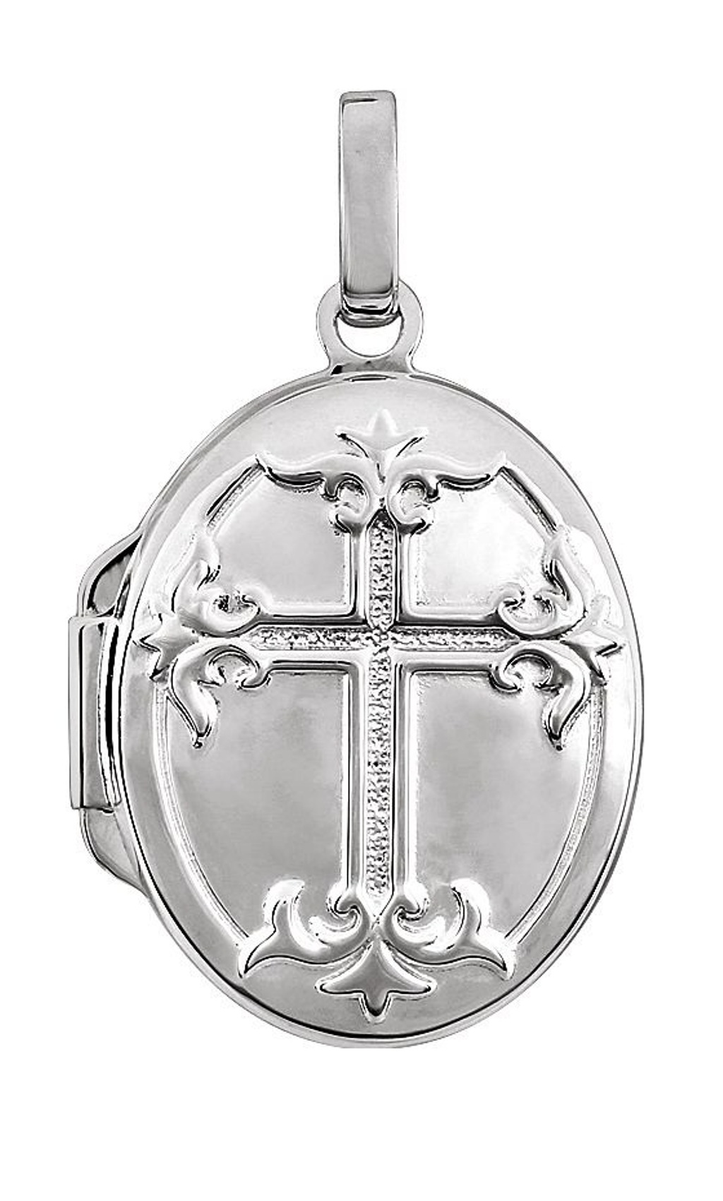 Oval Cross Rhodium-Plated 14k White Gold Locket