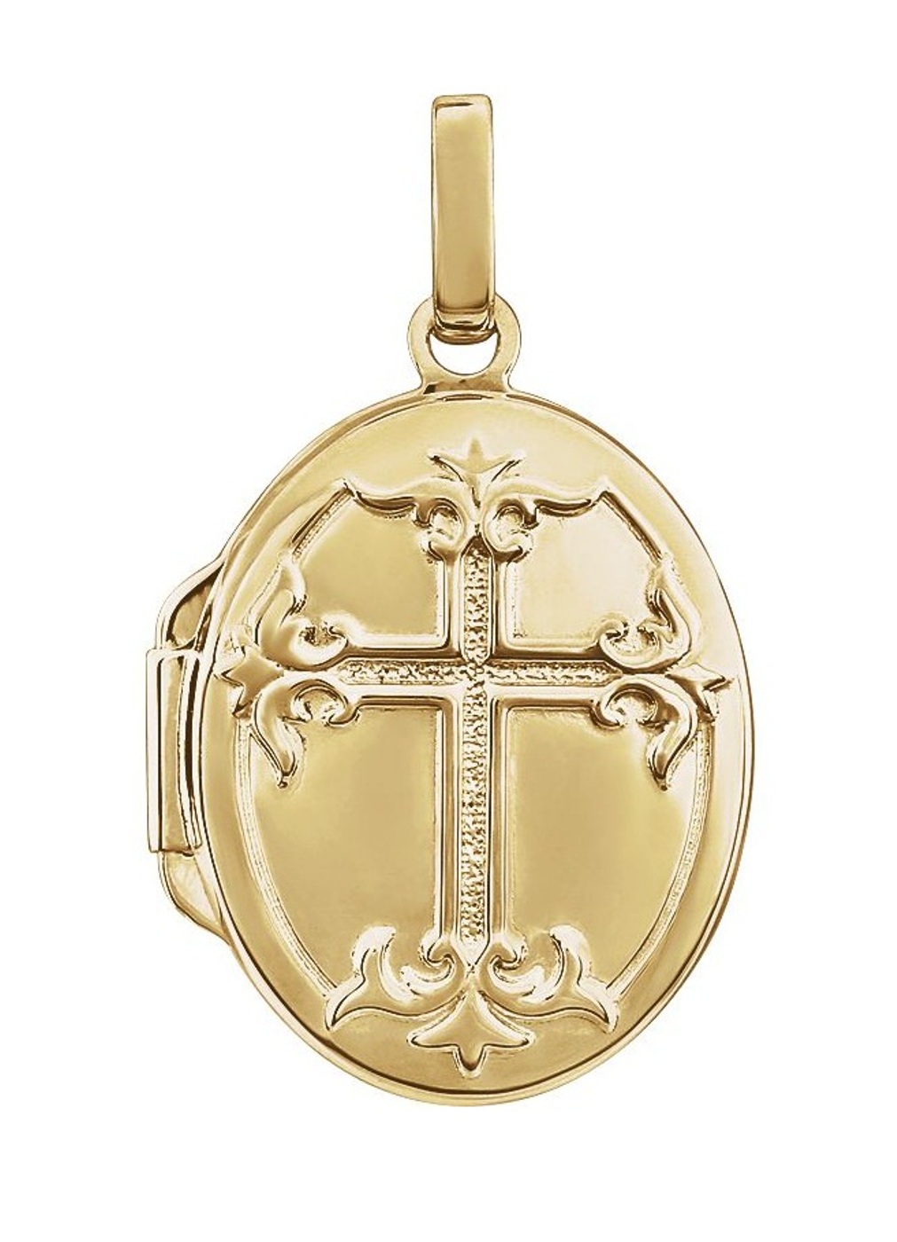 Oval Cross 14k Yellow Gold Locket