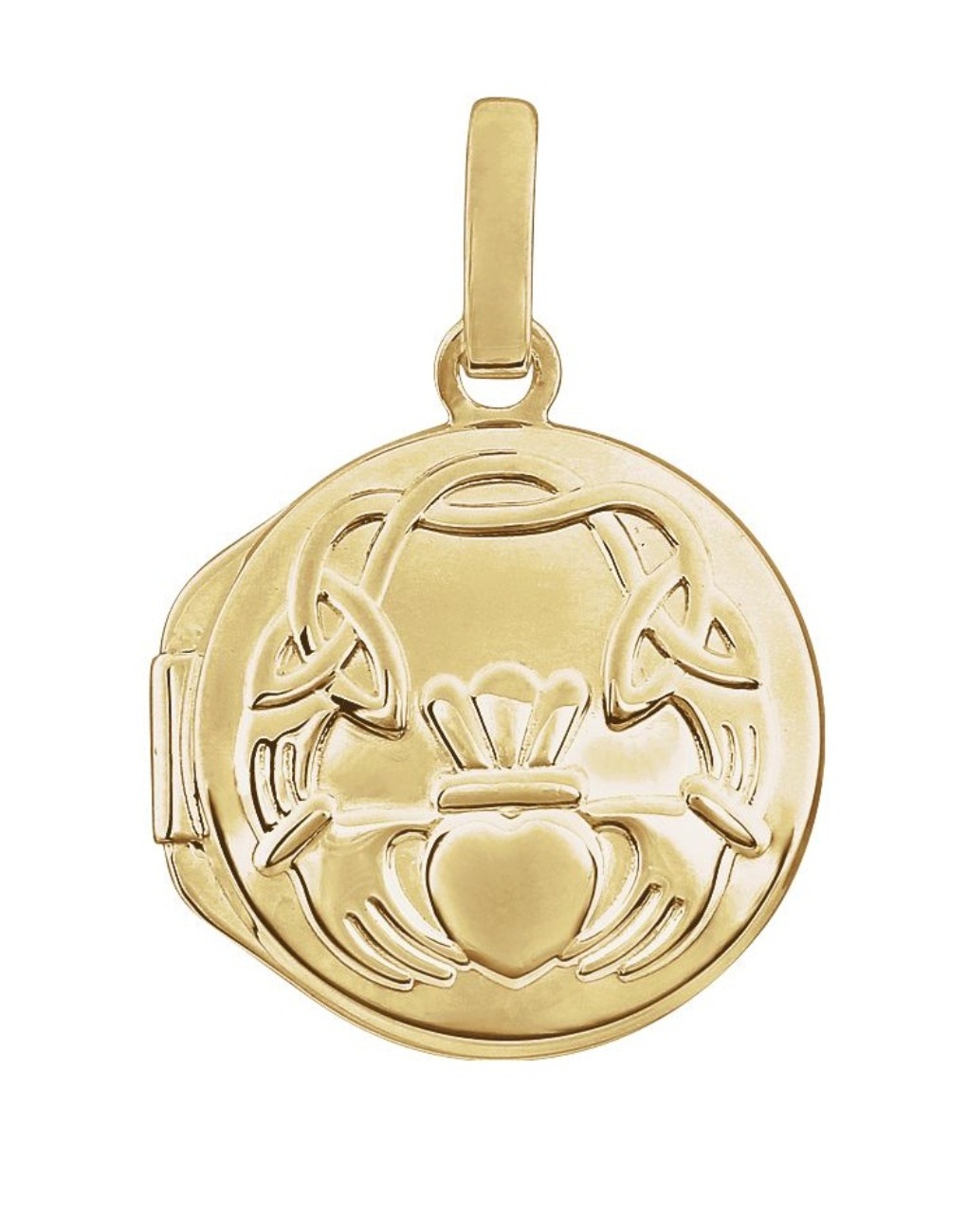 Claddagh Symbol Round 14k Yellow Gold Locket 