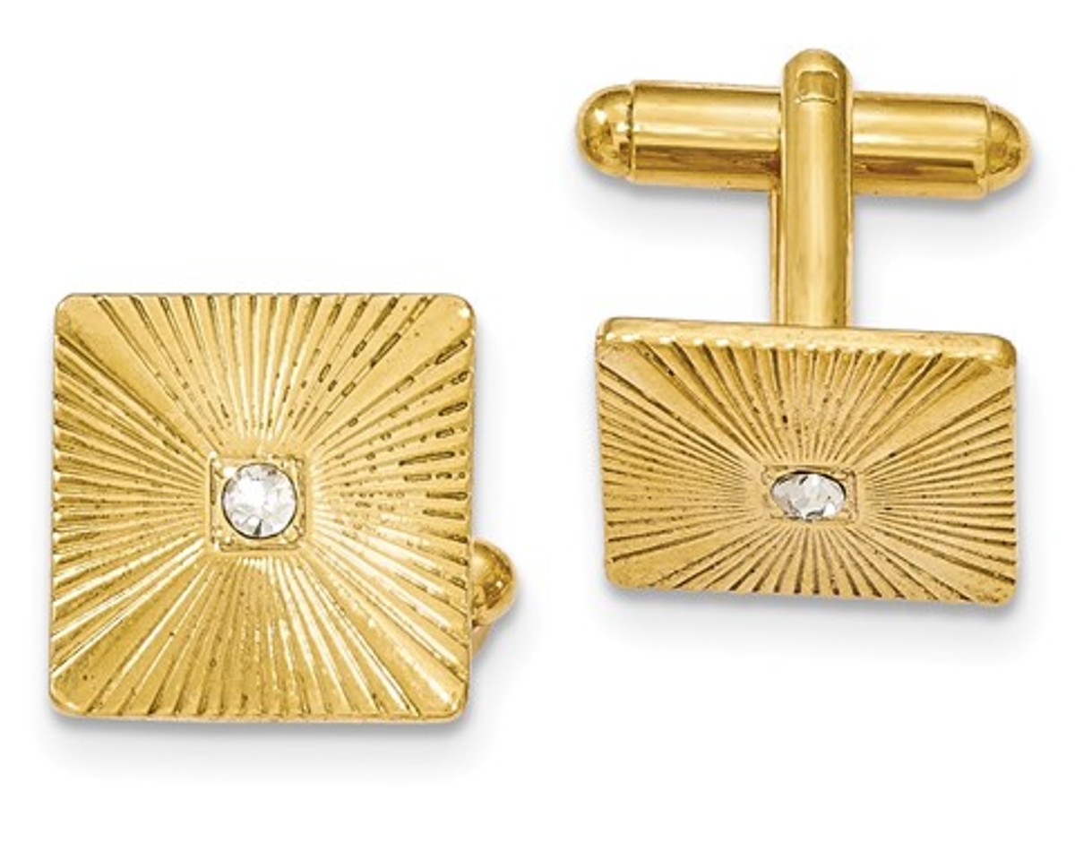 Gold-Tone Textured White Crystal Square Cuff Links