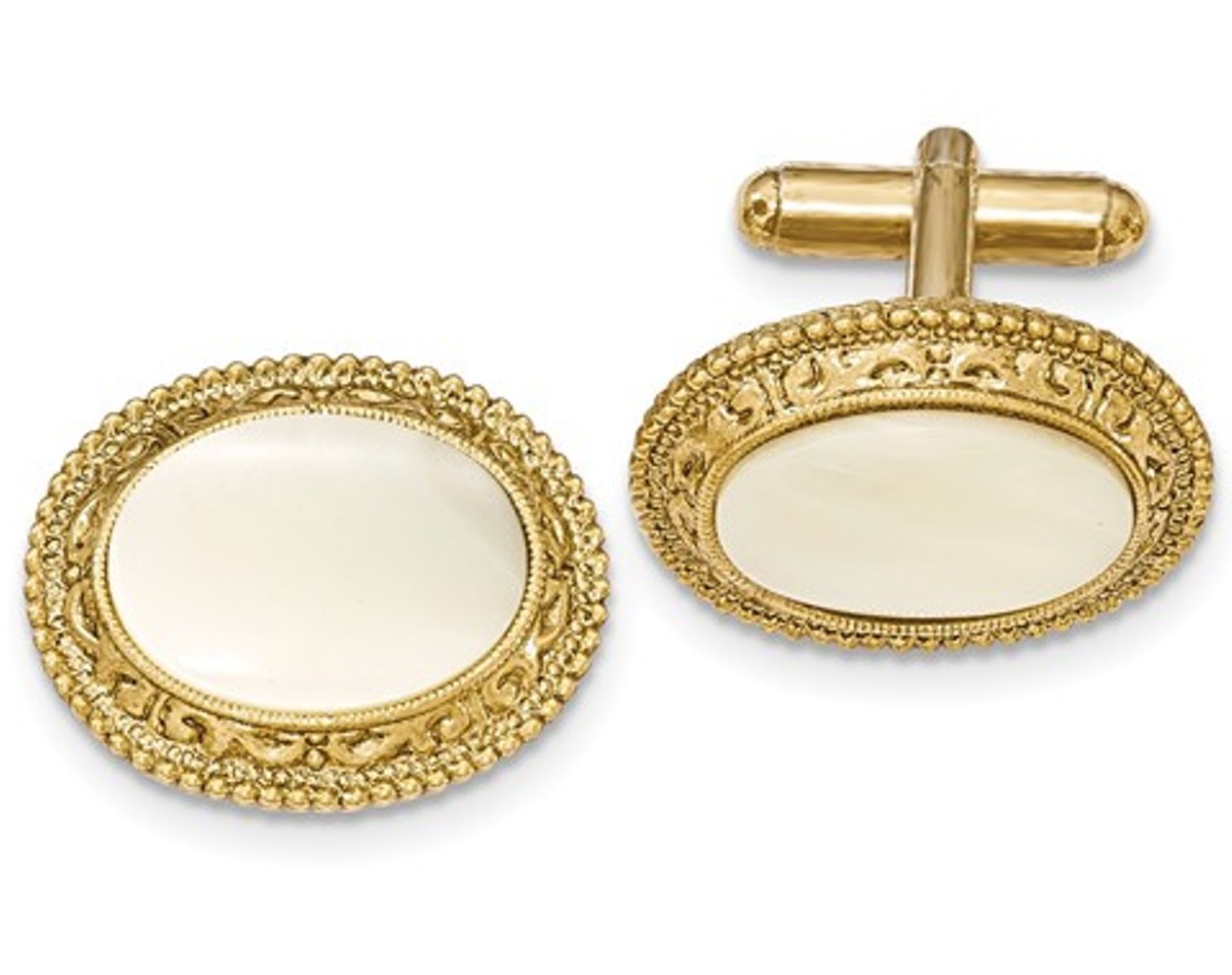 Gold-Tone Mother Of Pearl Cuff Links