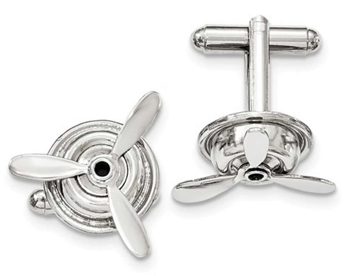 Silver-Tone Polished Moveable Propeller Cuff Links