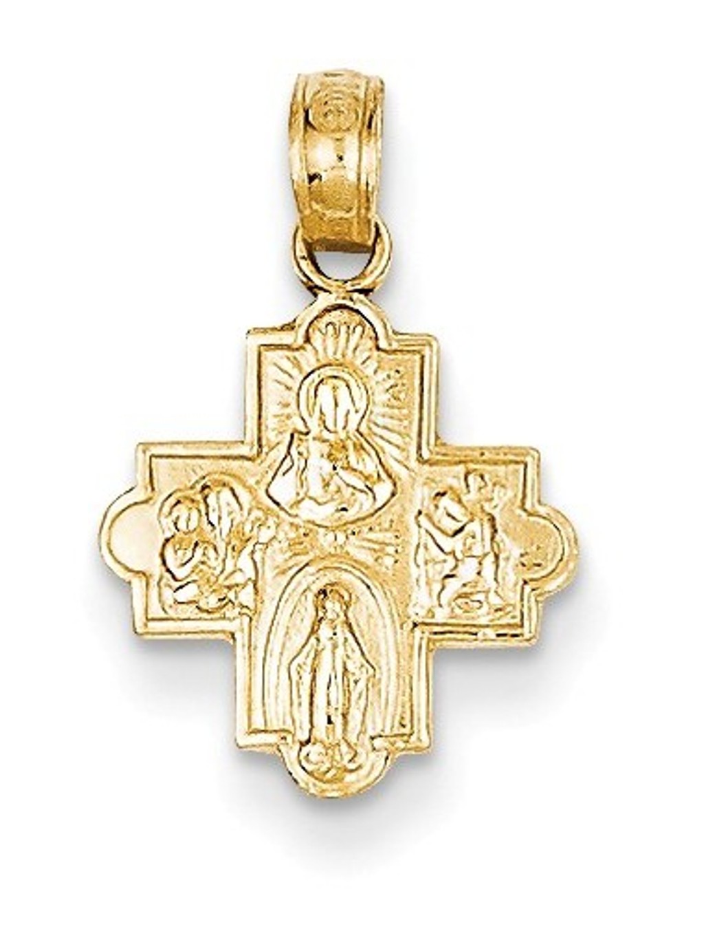 14k Yellow Gold Four Way Cross Medal Pendant (19X11MM)