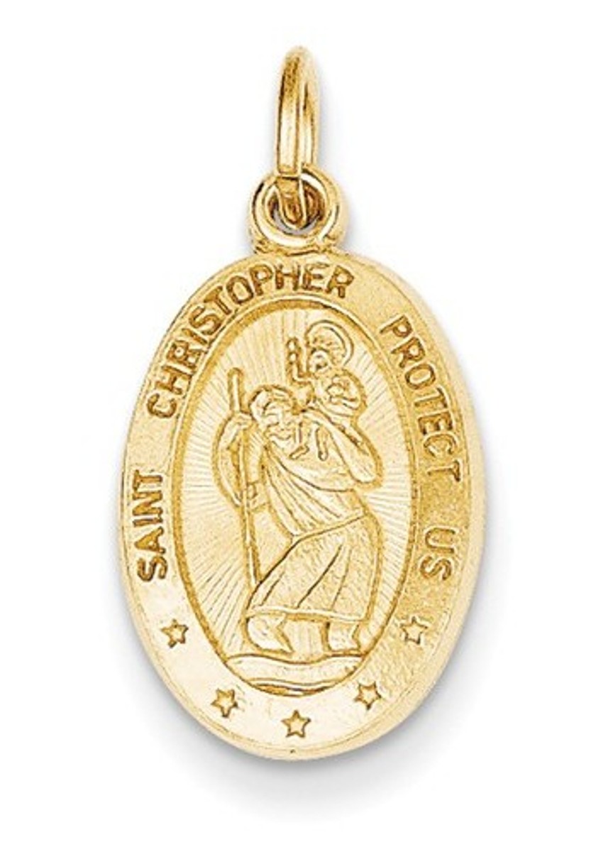 14k Yellow Gold Saint Christopher Medal Charm (24X12 MM)