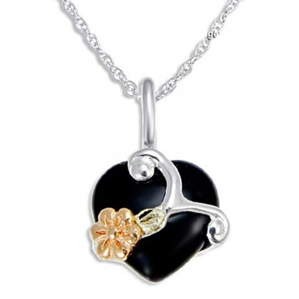 Onyx Heart Pendant Necklace, Sterling Silver