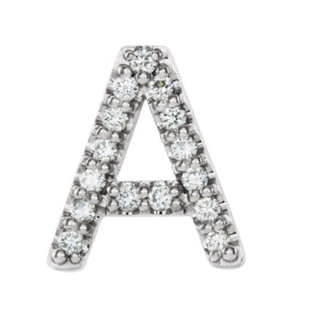 Rhodium-Plated 14k White Gold Diamond Letter 'A' Initial Stud Earring 