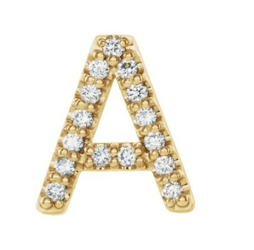 14k Yellow Gold Gold Diamond Letter 'A' Initial Stud Earring 