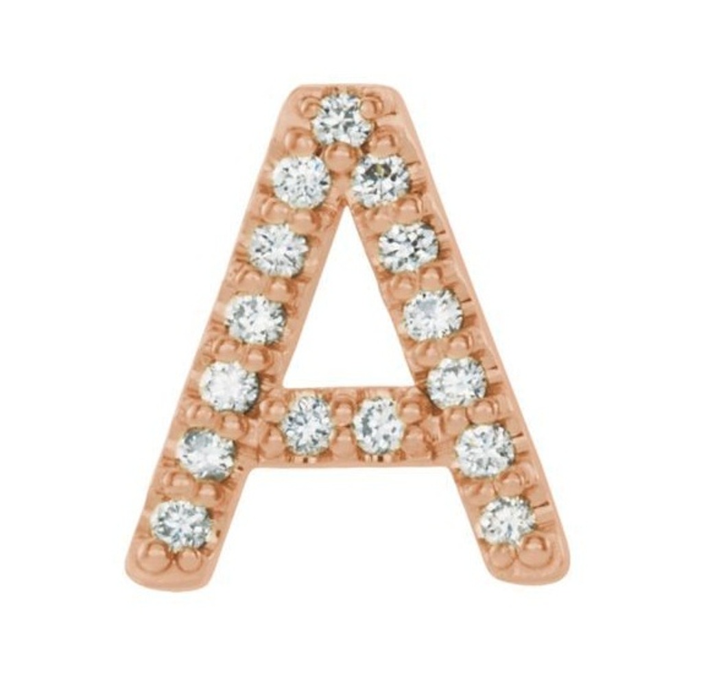 14k Rose Gold Diamond Letter 'A' Initial Stud Earring 