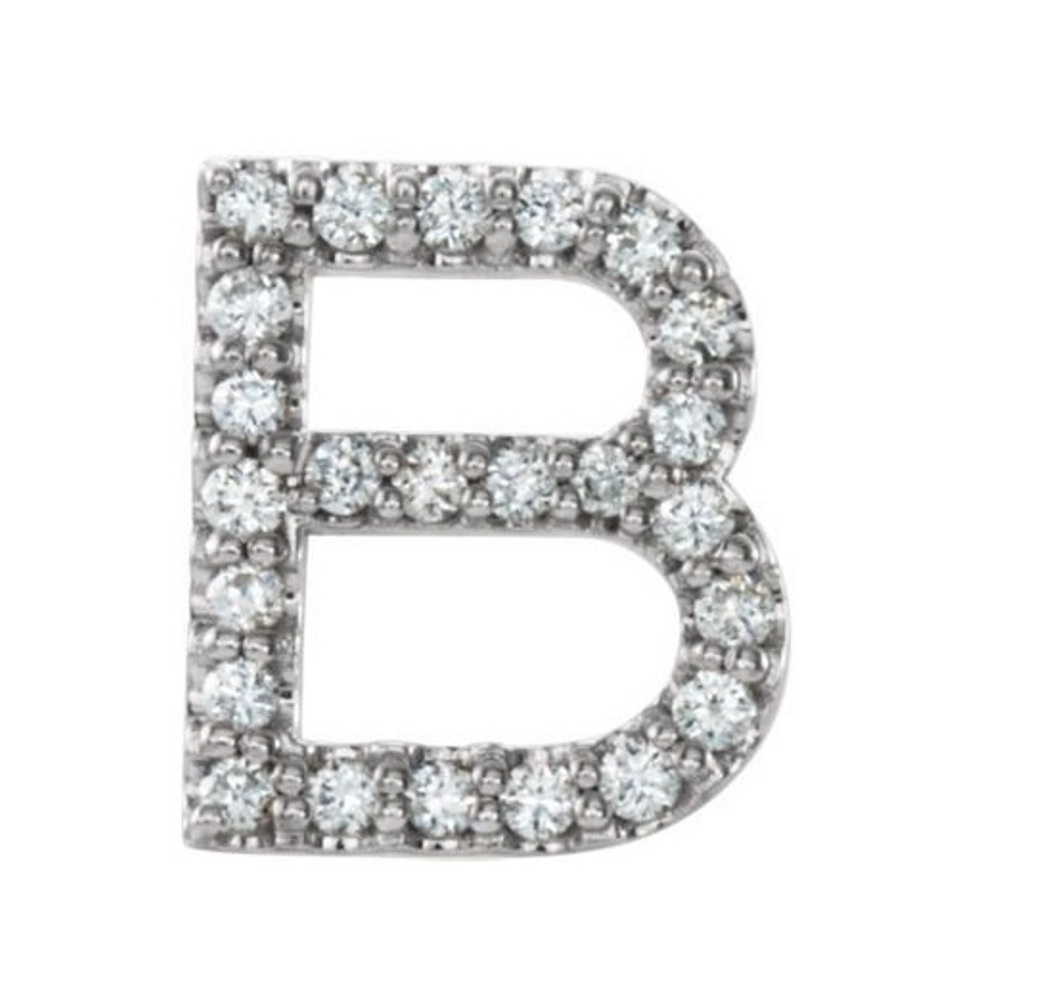 Rhodium-Plated 14k White Gold Diamond Letter 'B' Initial Stud Earring 