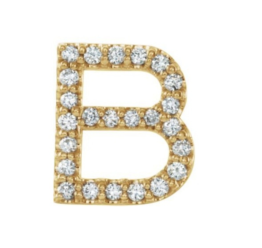 14k Yellow Gold Gold Diamond Letter 'B' Initial Stud Earring 