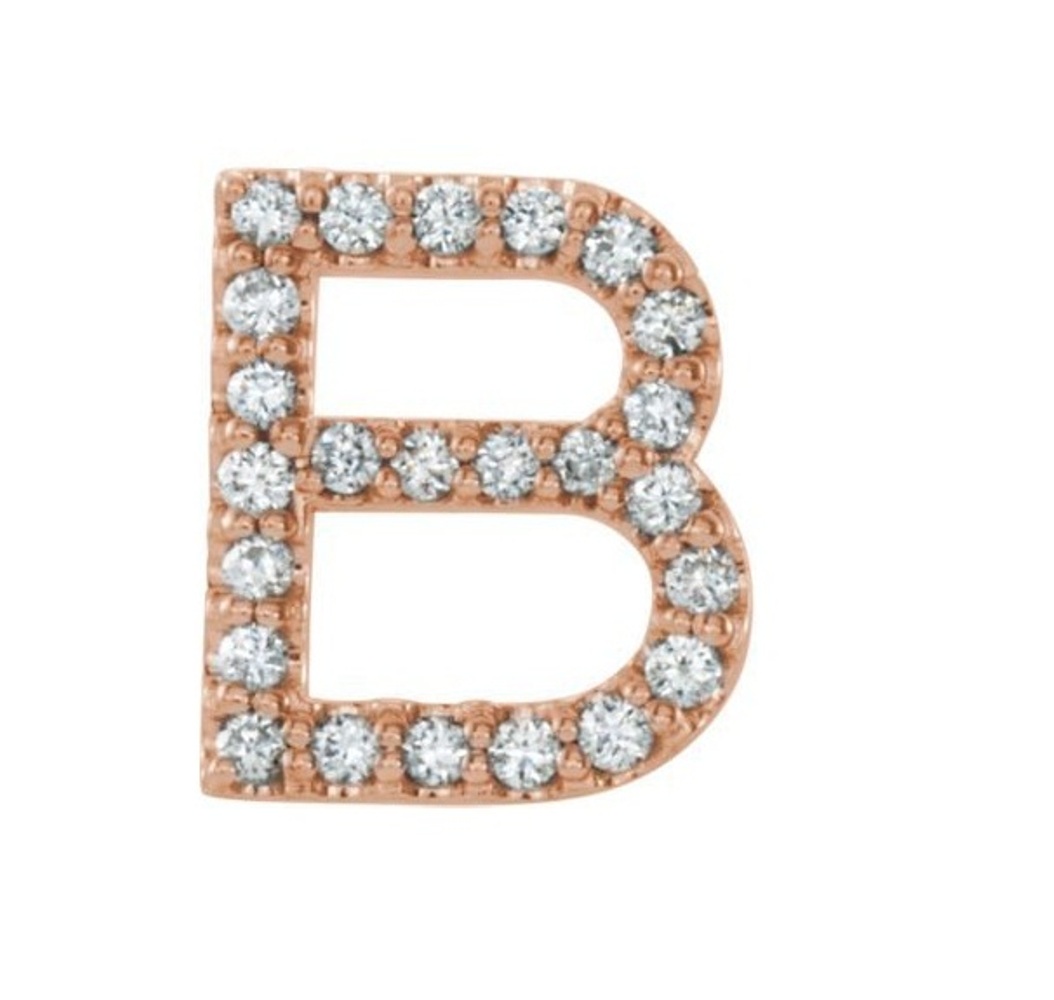 14k Rose Gold Diamond Letter 'B' Initial Stud Earring 