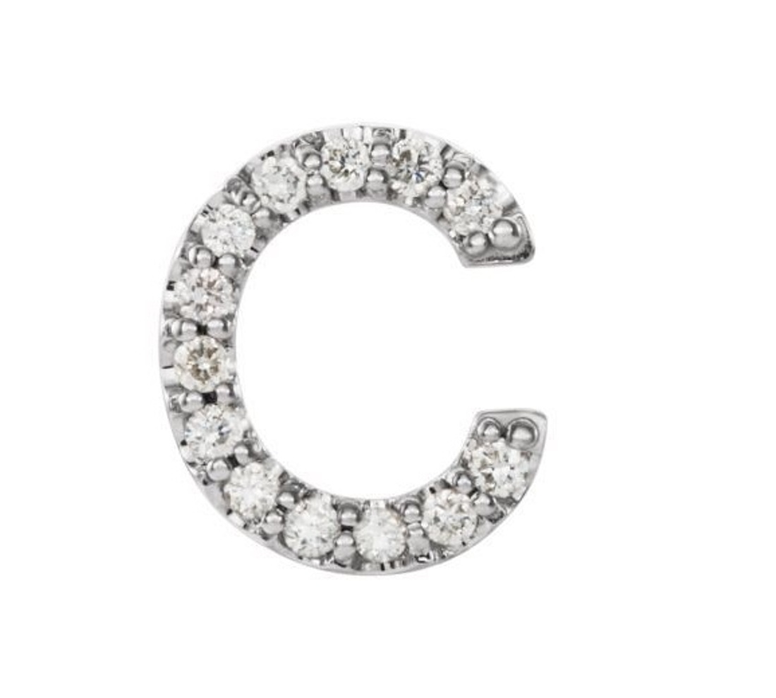 Rhodium-Plated 14k White Gold Diamond Letter 'C' Initial Stud Earring 