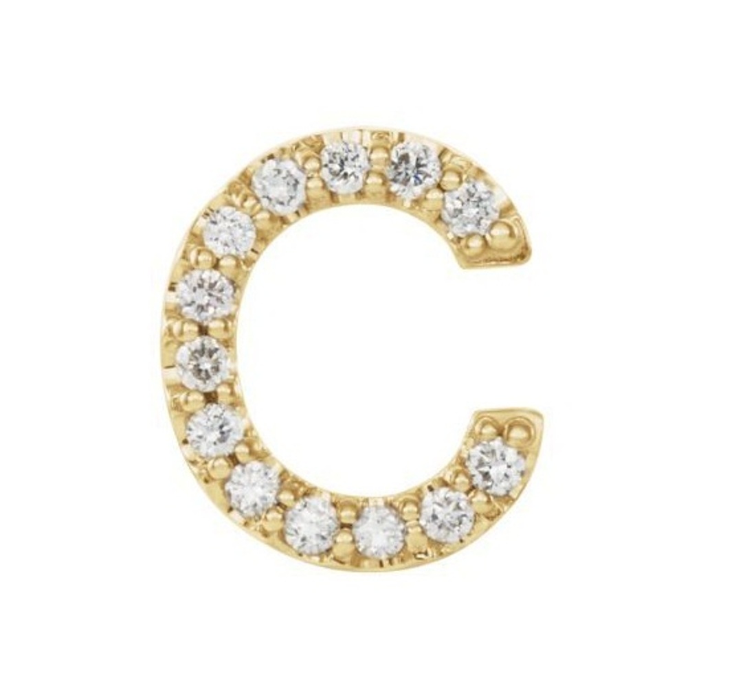 14k Yellow Gold Gold Diamond Letter 'C' Initial Stud Earring 