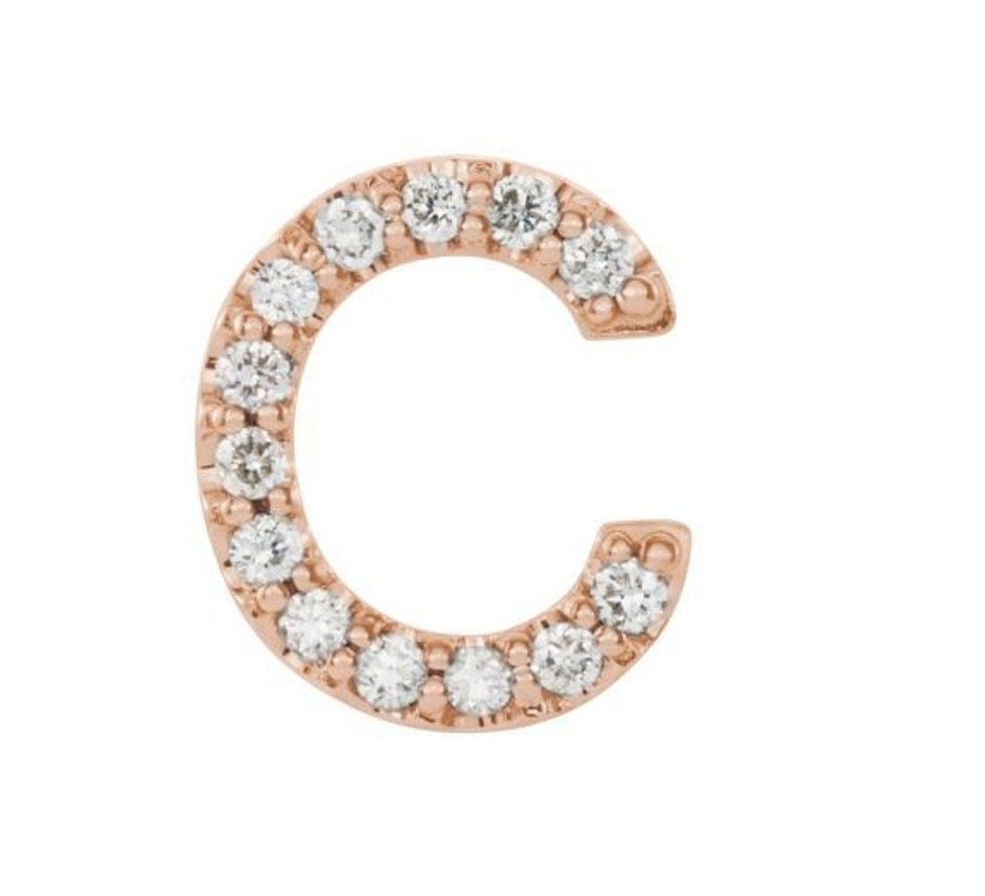 14k Rose Gold Diamond Letter 'C' Initial Stud Earring 