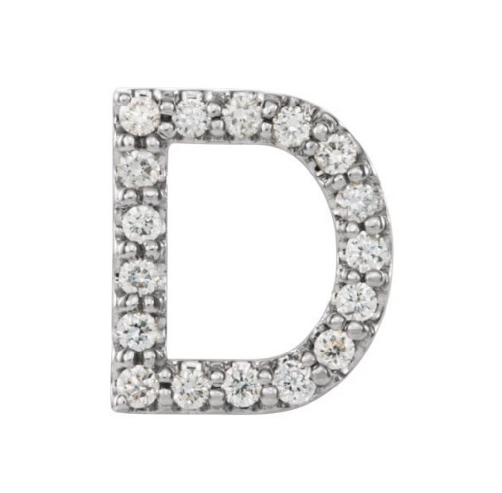 Rhodium-Plated 14k White Gold Diamond Letter 'D' Initial Stud Earring 