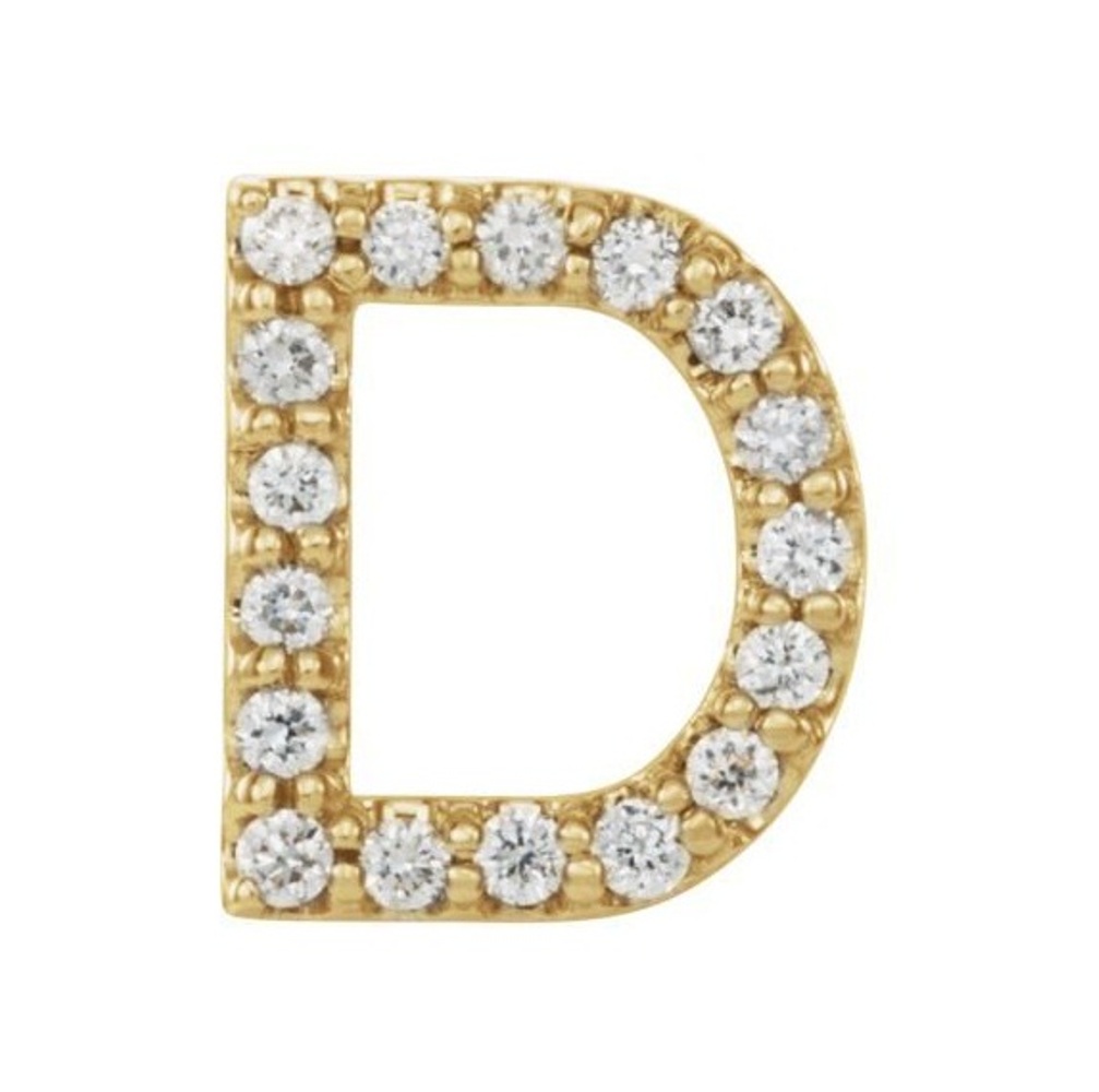 14k Yellow Gold Gold Diamond Letter 'D' Initial Stud Earring 